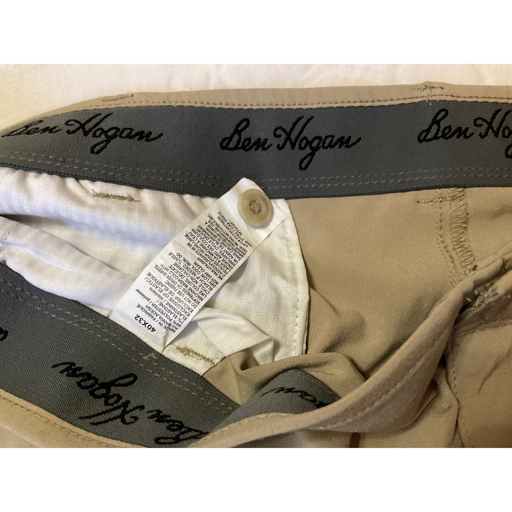 Ben Hogan Mens Performance Golf Pants Khaki Tan Flat Front Stretch 40x32